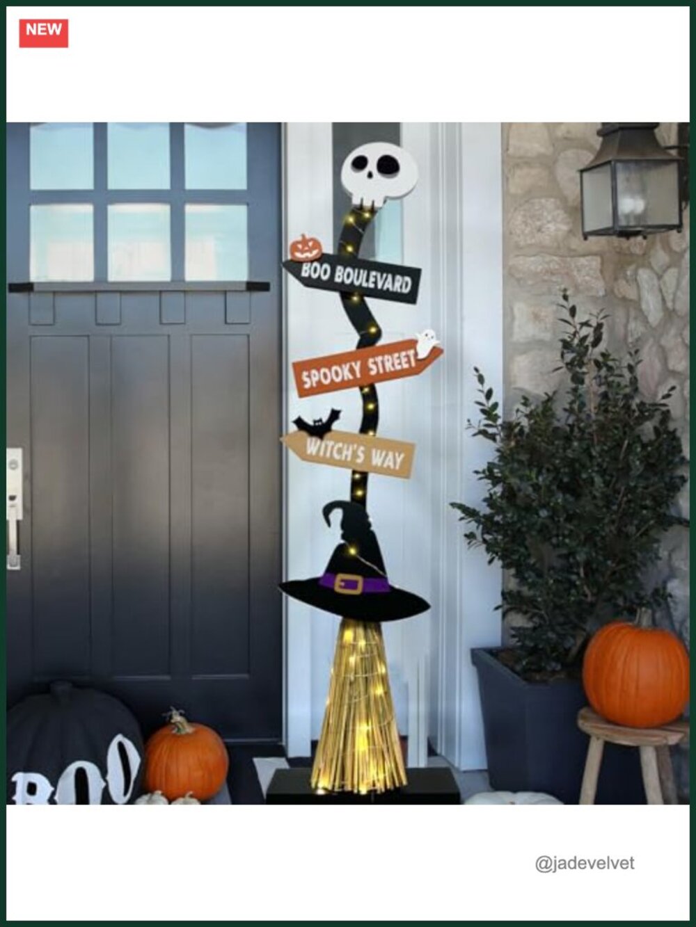 Lighted Wooden Witch Broom Halloween Indoor Outdoor Decor
